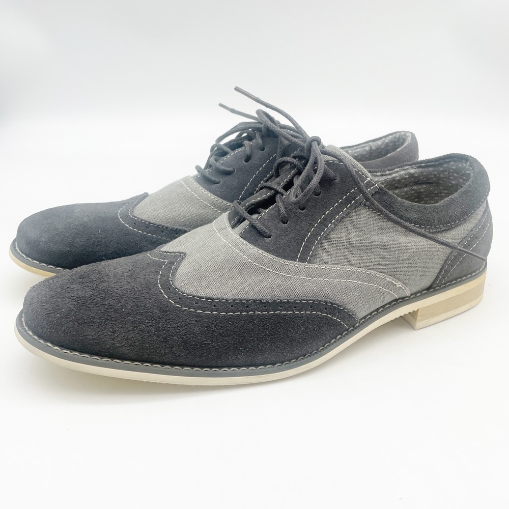 Steve Madden Men’s Samson Spectator Suede Canvas Wingtip Oxford Tonal Grey Shoes - Picture 3 of 9